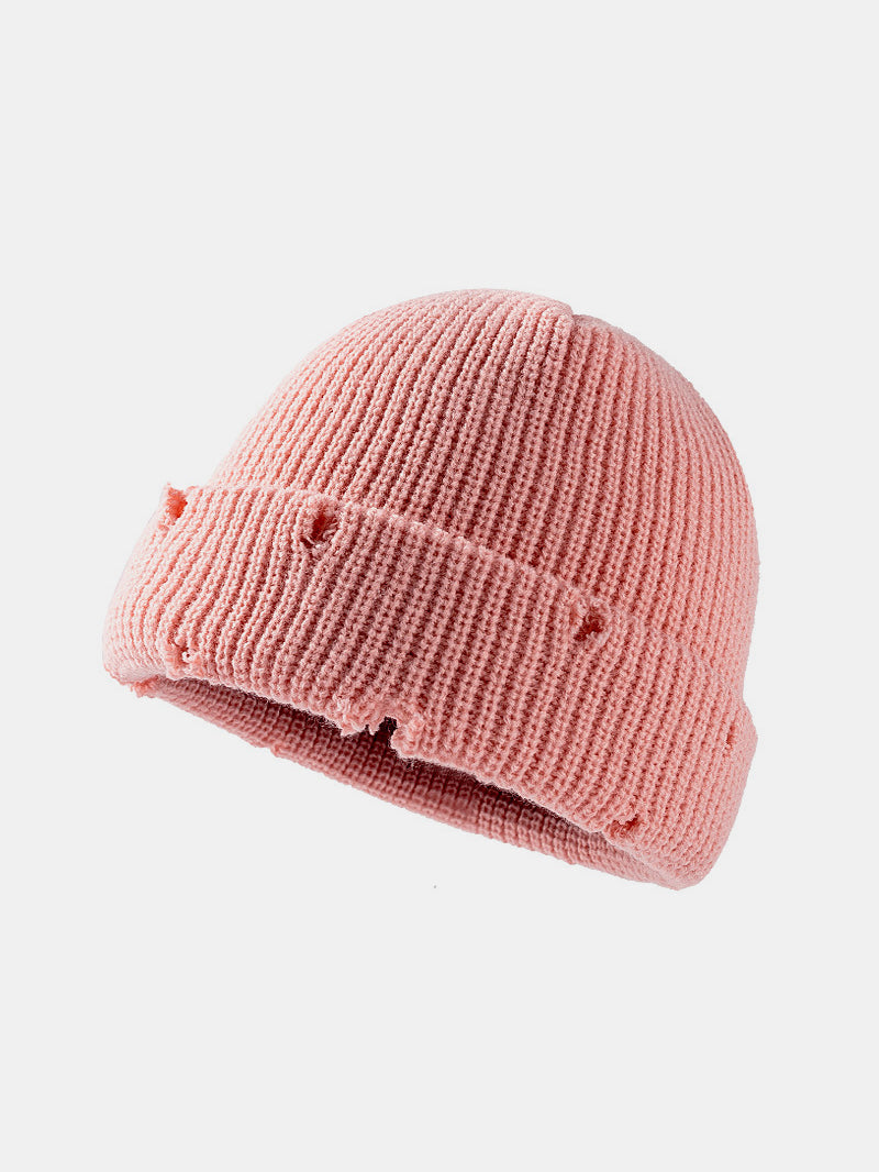Distressed Cuffed Knit Beanie