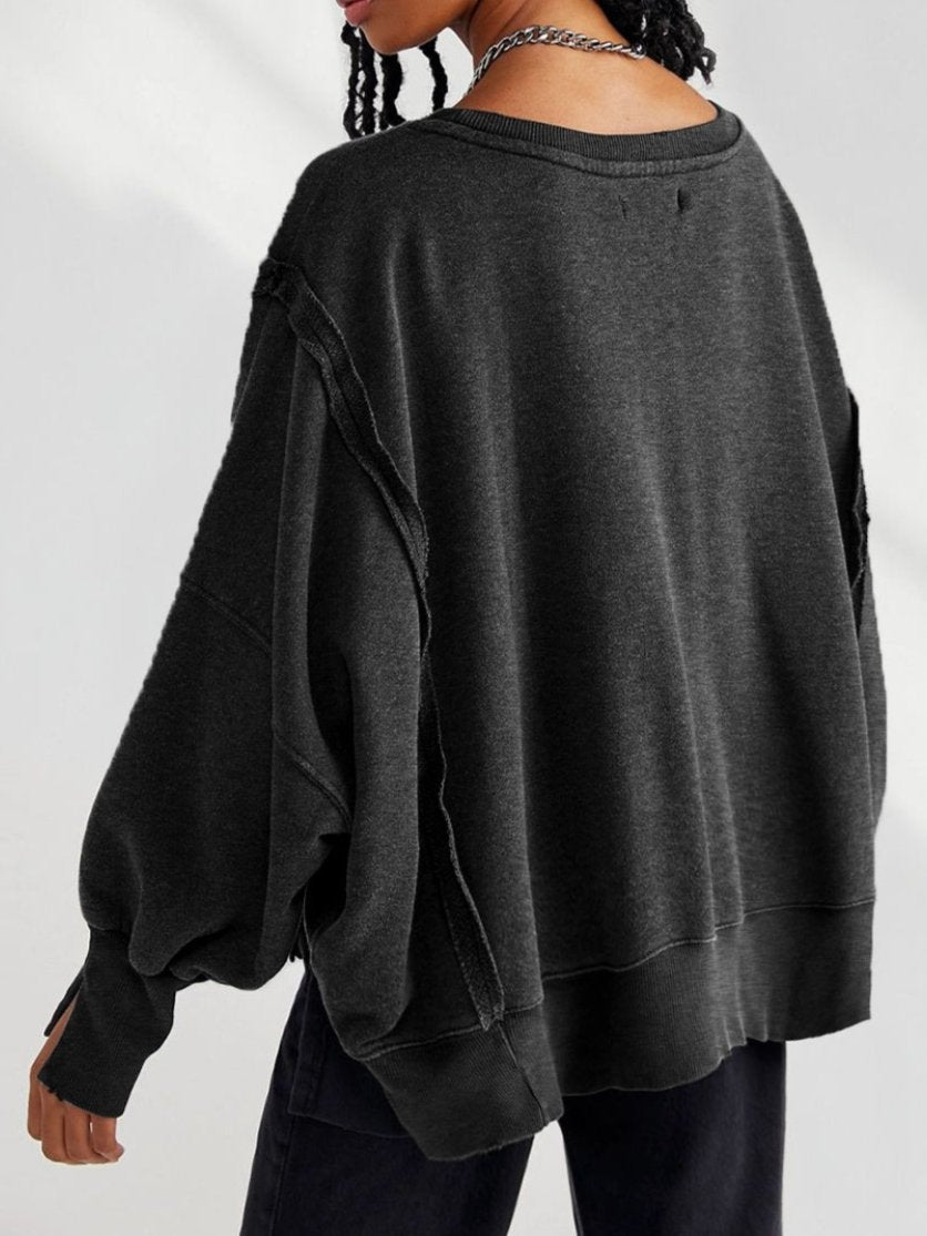 Slit Cuff Dropped Shoulder Top