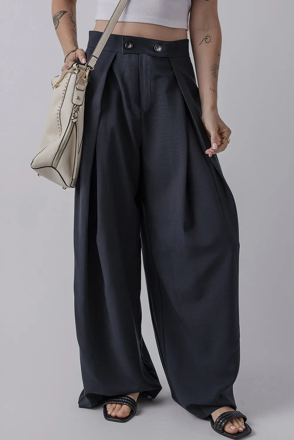 Dark Navy Wide Pleated Pants