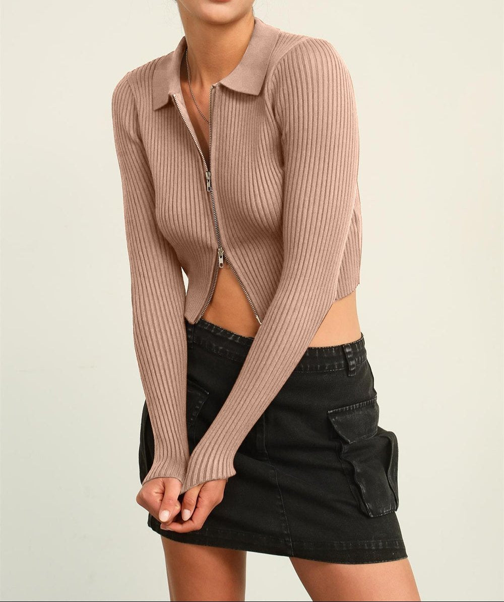 Double Zip Cropped Cardigan