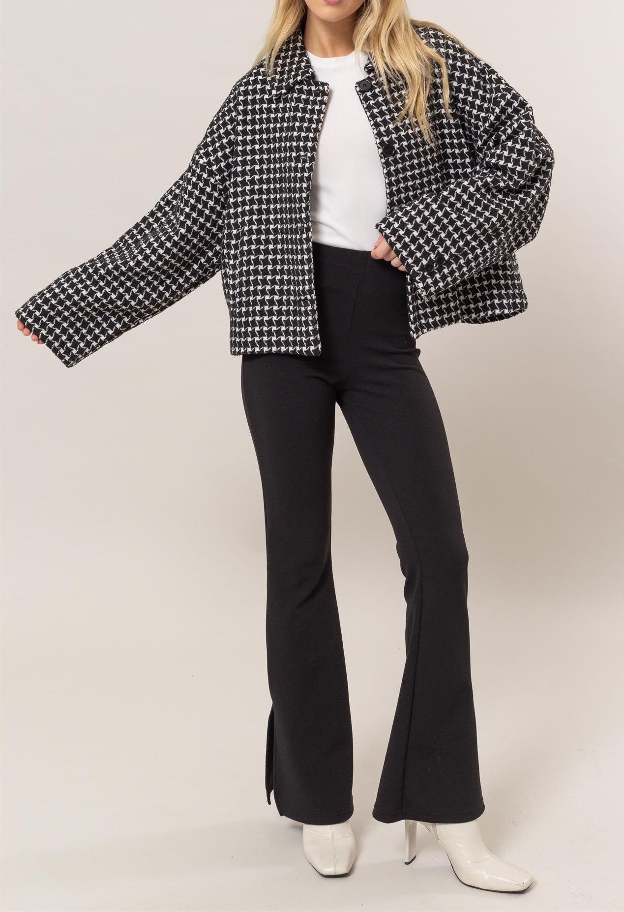 Tweed Plaid Button Up Jacket
