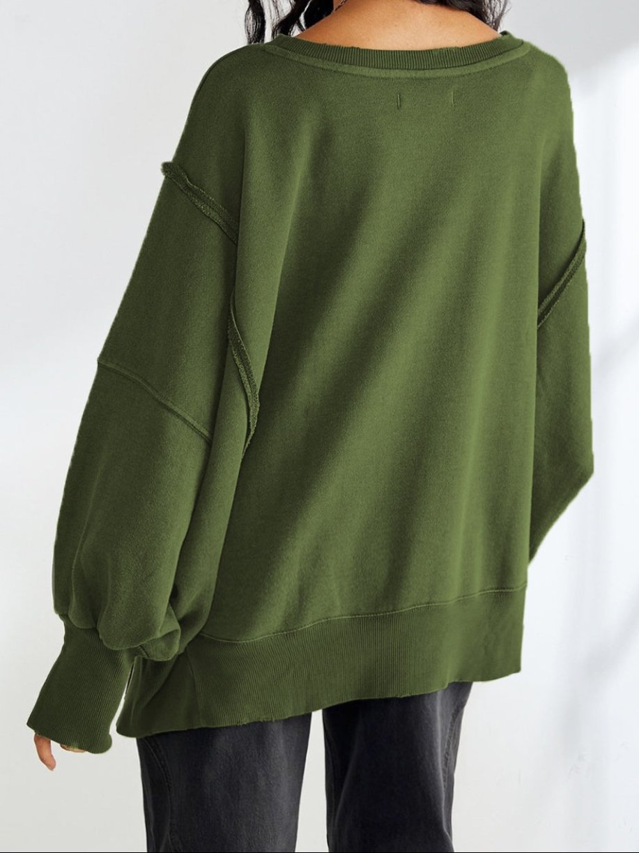 Slit Cuff Dropped Shoulder Top