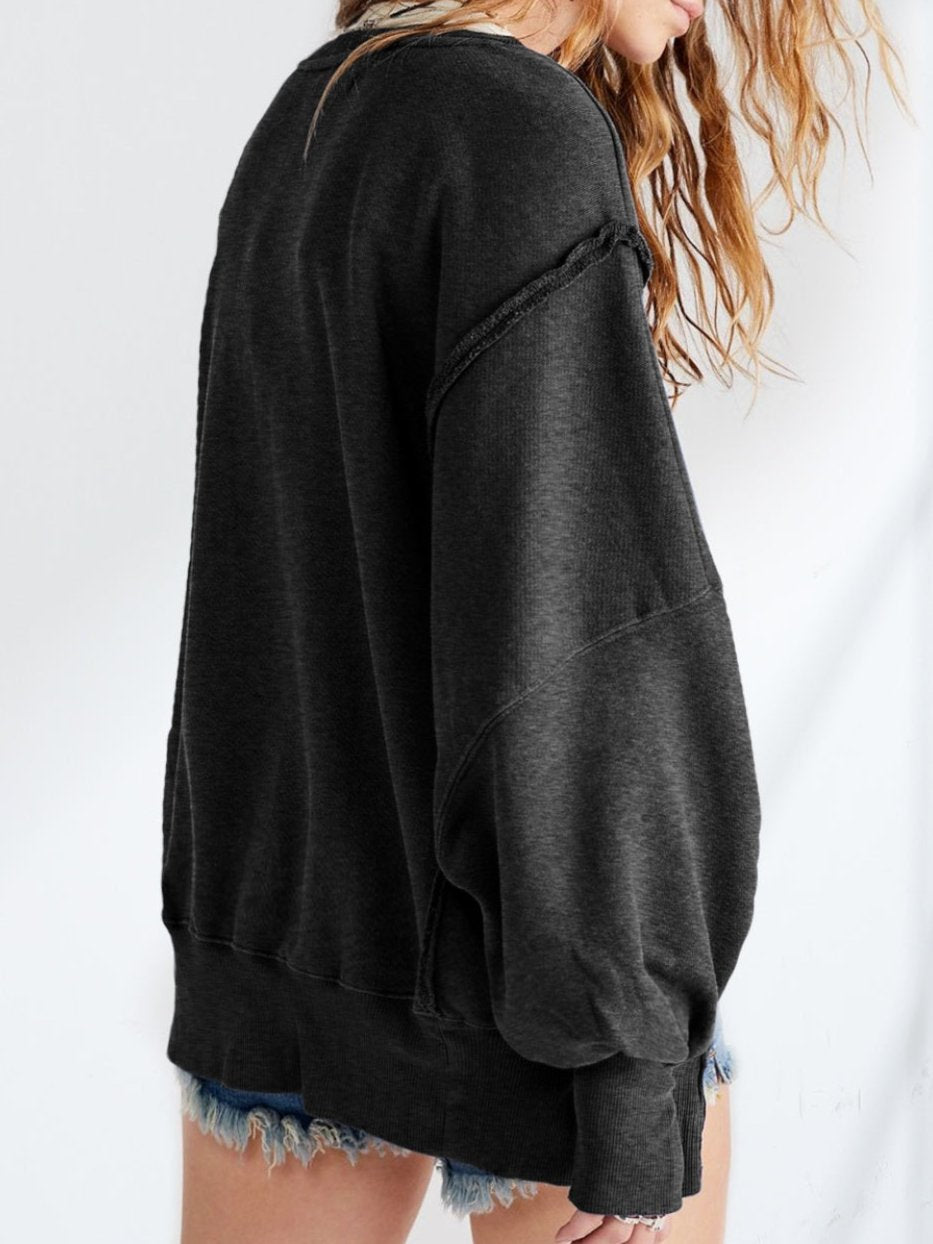 Slit Cuff Dropped Shoulder Top