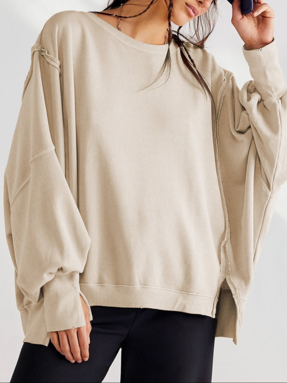 Slit Cuff Dropped Shoulder Top