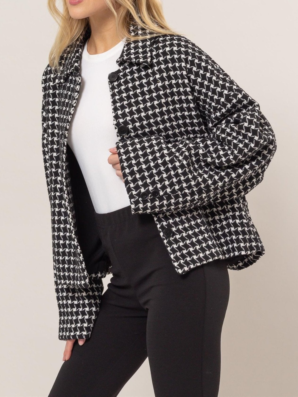 Tweed Plaid Button Up Jacket