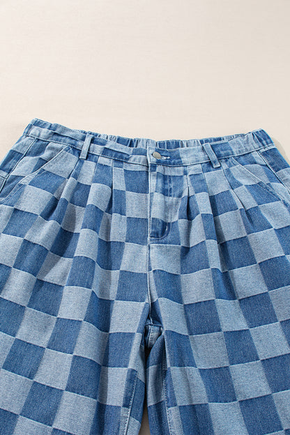 Checkered Wide Leg Jeans Plus Size
