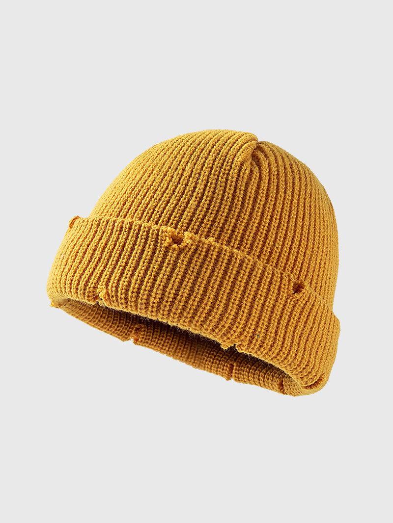 Distressed Cuffed Knit Beanie