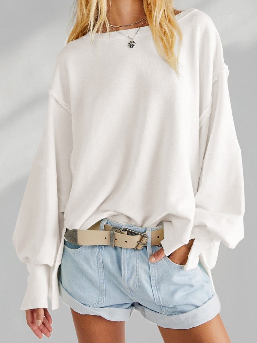 Slit Cuff Dropped Shoulder Top
