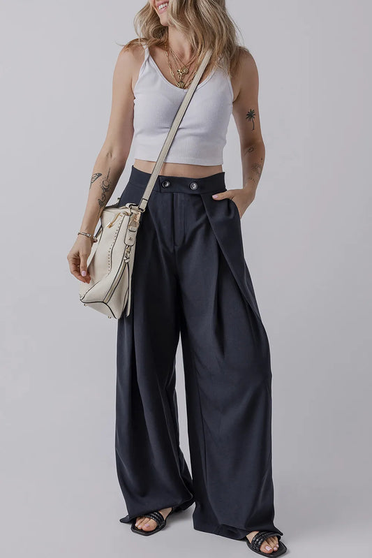 Dark Navy Wide Pleated Pants