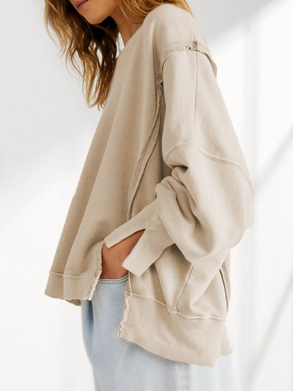 Slit Cuff Dropped Shoulder Top