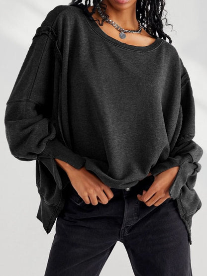 Slit Cuff Dropped Shoulder Top