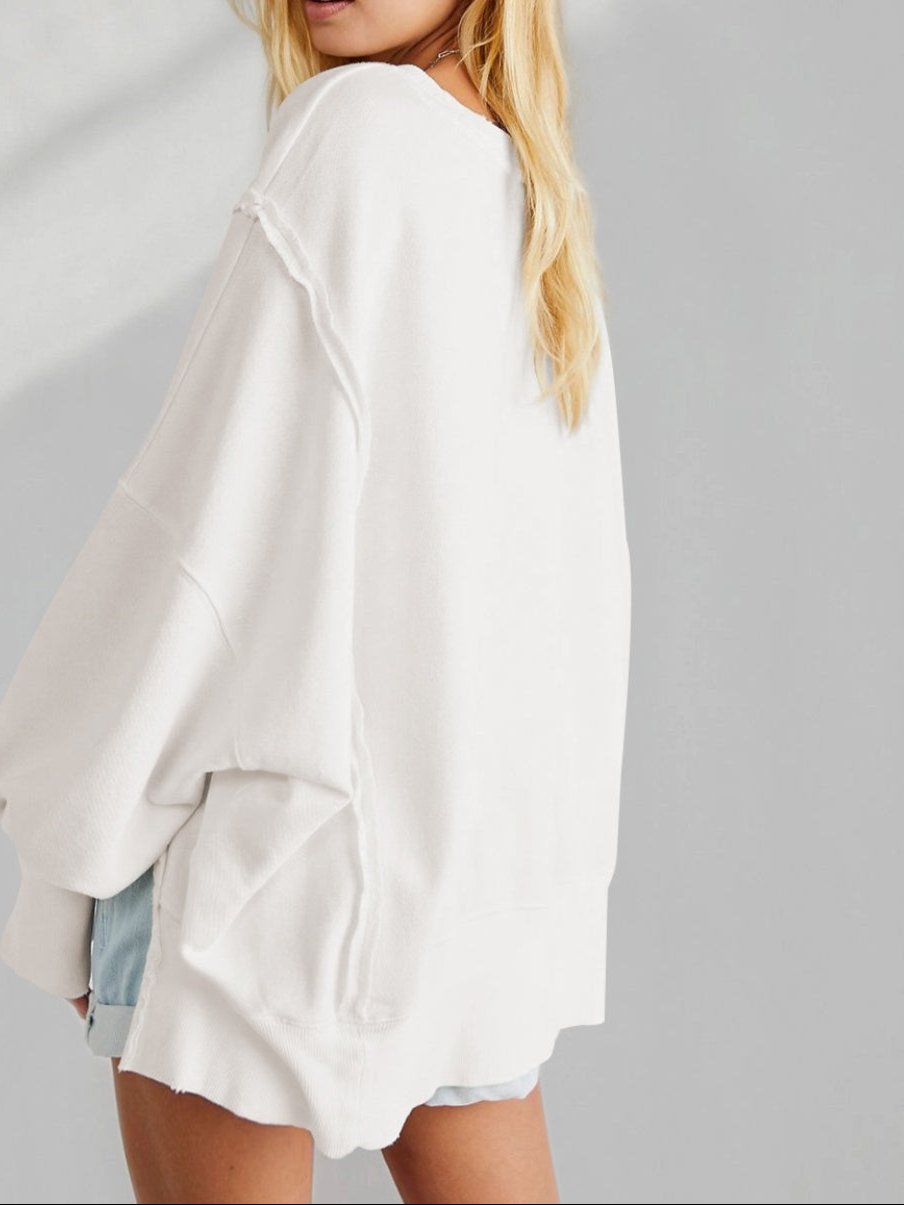 Slit Cuff Dropped Shoulder Top