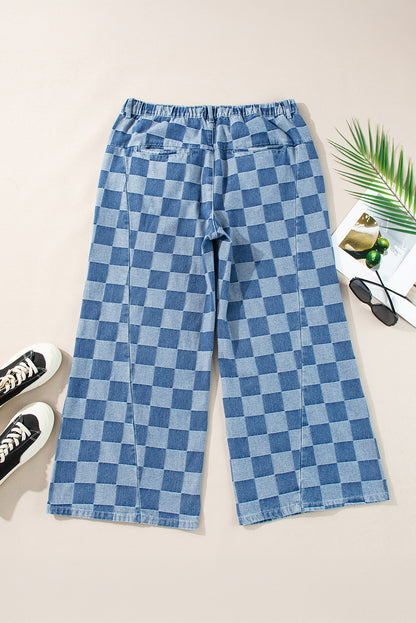 Checkered Wide Leg Jeans Plus Size