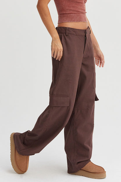 Waist Wide-Leg Cargo Pants