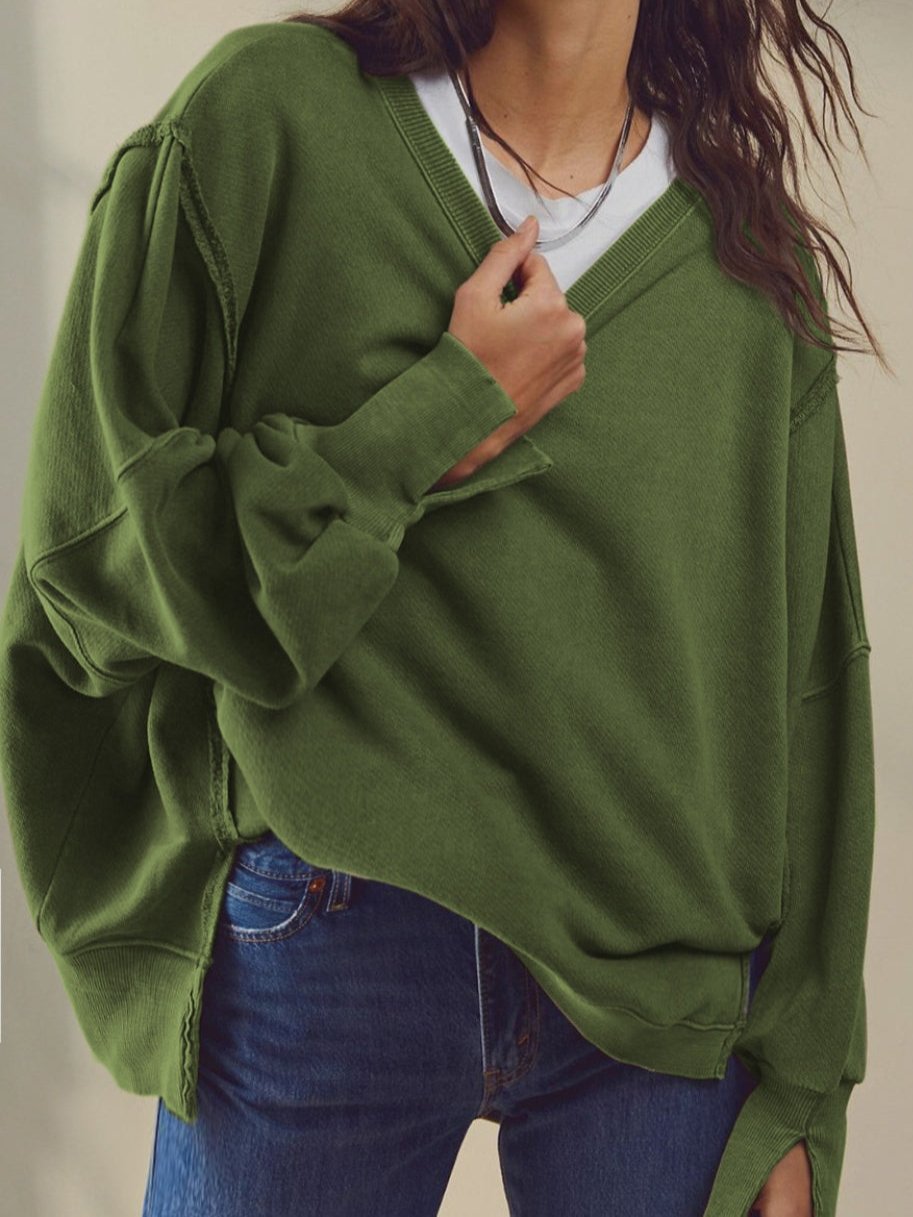 Slit Cuff Dropped Shoulder Top